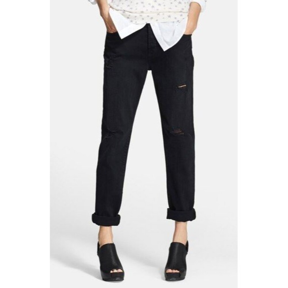 New Womens $248 Current Elliot Traveler Jeans 27 Black Destroyed Distressed NWT